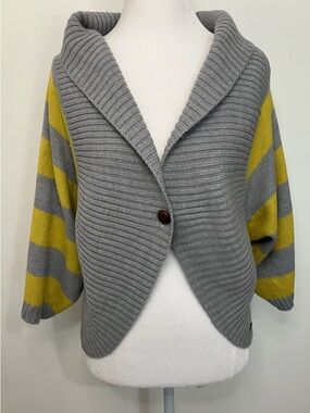 Roxy Y2K  Shrug Cardigan Striped Gray Yellow Juniors M 90s Academia Retro Preppy